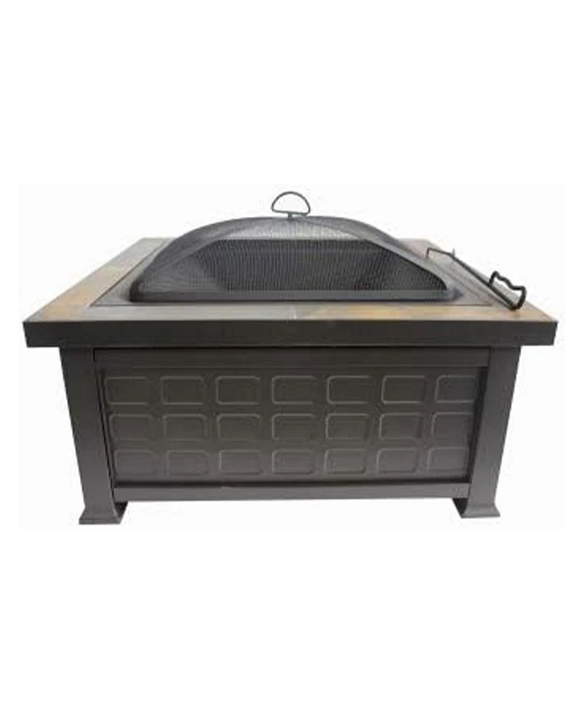 Four Seasons Courtyard Antique Style Wood Burning Fire Pit with Slate Top Table