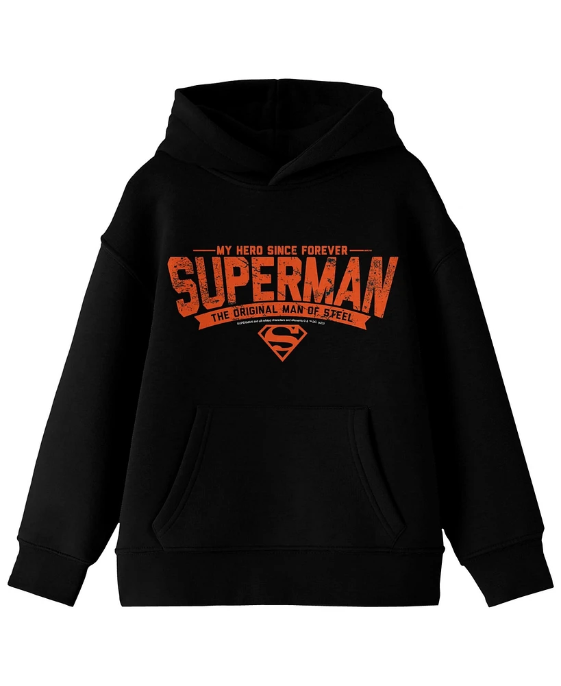 Superman Boys My Hero Since Forever Long Sleeve Youth Black Hooded Sweatshirt-xl