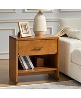 Hulala Home Zandra Modern 2-Drawer Nightstand with Built-In Outlets and Hidden Drawer