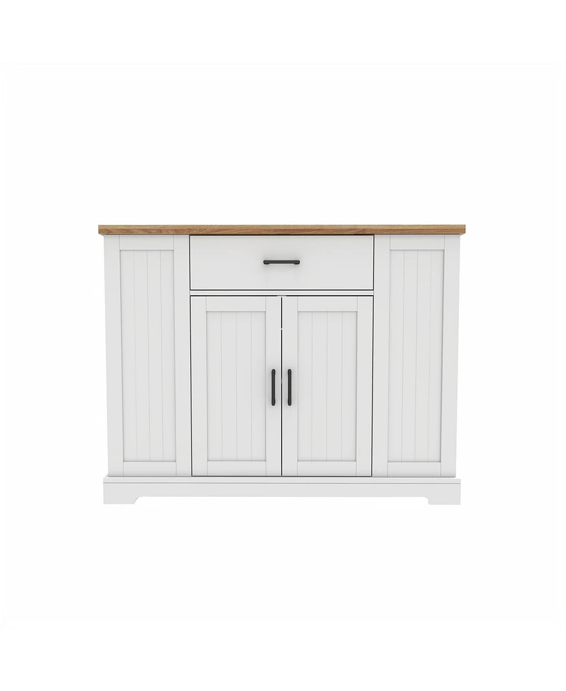 Boyel Living 46.2'' Multi-Storage Kitchen Island with Rubber Wood Tabletop, Large Farmhouse Kitchen Cart with Adjustable Shelves and Drawers, Dinning