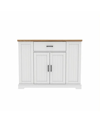 Boyel Living 46.2'' Multi-Storage Kitchen Island with Rubber Wood Tabletop, Large Farmhouse Kitchen Cart with Adjustable Shelves and Drawers, Dinning