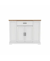 Boyel Living 46.2'' Multi-Storage Kitchen Island with Rubber Wood Tabletop, Large Farmhouse Kitchen Cart with Adjustable Shelves and Drawers, Dinning