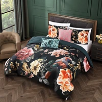 Bebejan Botanical Birds Bedding 200 Thread Count 100% Cotton Sateen 5 Piece King Size Reversible Comforter Set