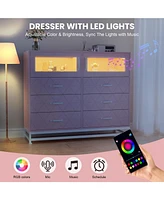 gaomon Dresser for Bedroom with Led Lights and Charging Station