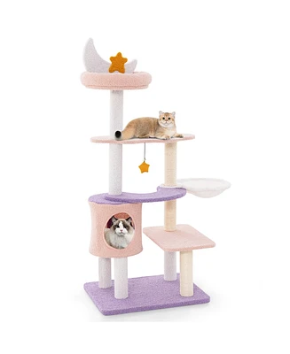 Gymax Cat Tree Cats Multi-level Cat Tower w/ Sisal Covered Scratching Posts Hammock