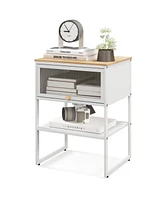 Gouun Nightstand with Flip up Door Storage Shelf