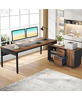 Tribesigns 70.8" Large Executive Office Desk and 47" Lateral File Cabinet Combo, L-Shaped Computer 2 Piece Business Furniture with Drawers Sh