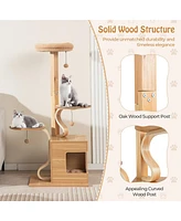 Gymax Wooden Cat Tree 51'' Tall Cat Tower w/ Cat Condo Plush Top Perch Jumping Platforms