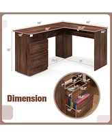 Gouun L-Shaped Computer Desk with Letter File Drawer
