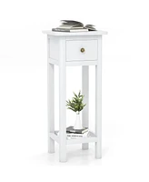 Gouun 2 Tier Slim Nightstand Bedside Table with Drawer Shelf