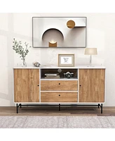 Gouun Mid Century Modern Buffet Sideboard with Sliding Tambour Doors and 2 Storage Drawers