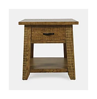 Jofran Telluride Rustic Farmhouse Solid Wood End Table with Storage