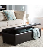 Baxton Studio Dark Brown Faux Leather Storage Bench Ottoman with Stitching