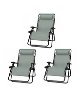 Four Seasons Courtyard Sunny Isles Xl Zero Gravity Outdoor Chairs, 3 Pack, Green