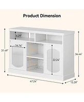 gaomon Modern Coffee Cabinet with Led Lights, White Bar Cabinet with 2 Glass Doors