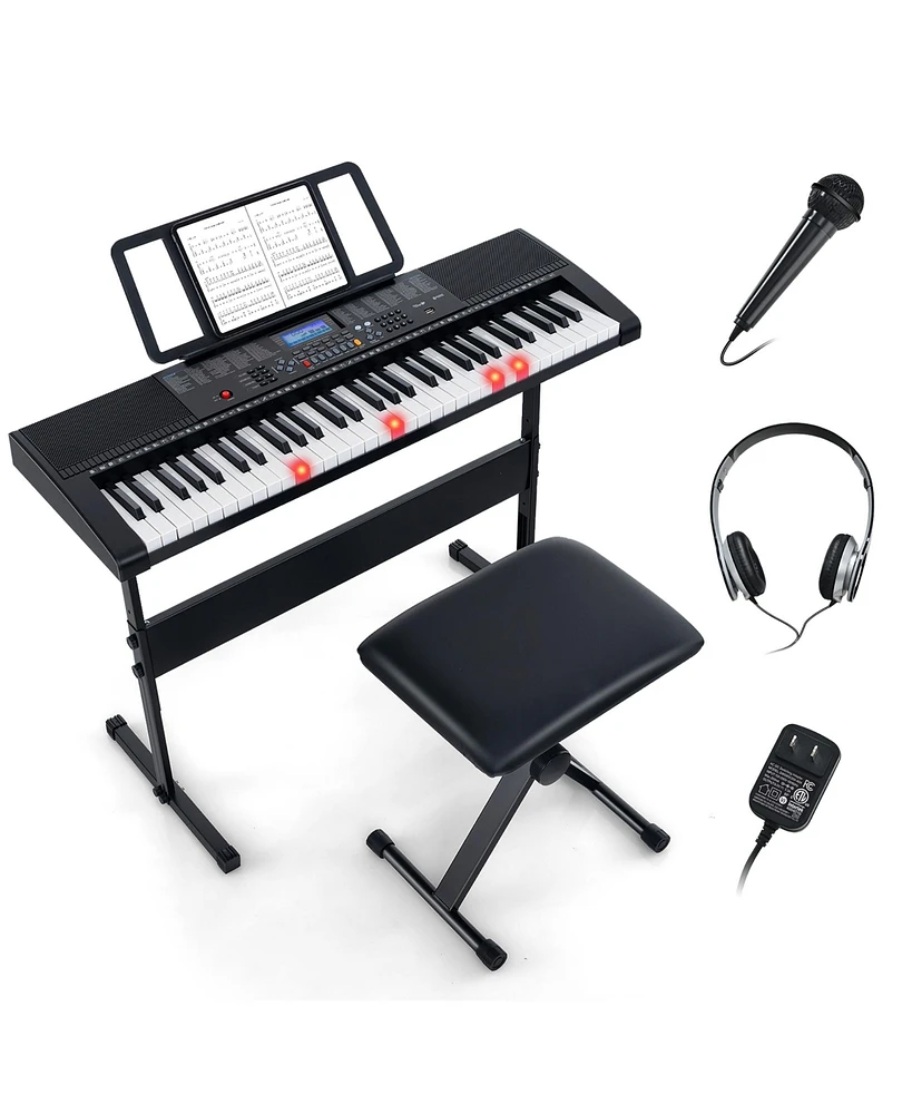 Gymax 61-Key Portable Electronic Keyboard Piano w/ Stand & Stool Complete Digital Piano Set