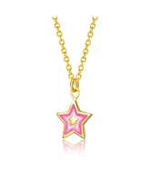 GiGiGirl 14k Gold Plated Red & White Lucky Star Pendant Charm Necklace