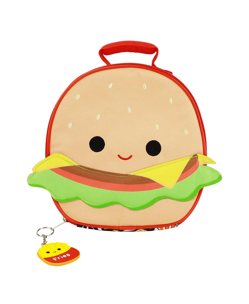 Squishmallows Carl The Cheeseburger 9.5” Lunch Tote With Carl and Floyd Keychains