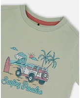 Deux par Big Boys Short Sleeve Organic Cotton Graphic Tee Sage And Multi