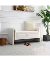 The Pop Home Modern Teddy Bed End Bench with Storage and Arms, Upholstered Foot Rest Stool, Comfy Vanity Bench-The