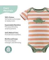 The Peanutshell Short Sleeve Cotton Bodysuits for Baby Boys and Girls, Neutral Check