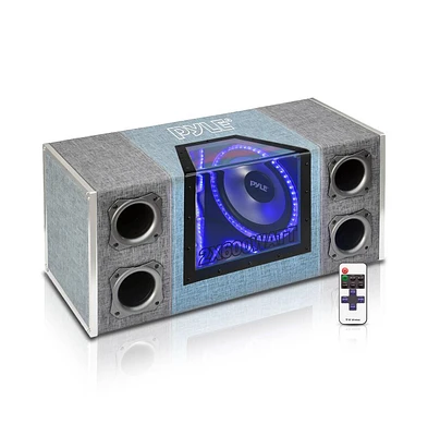 Pyle Dual Subwoofer Box System, 12'' Vented Enclosure, 1200W Max, Led Lights