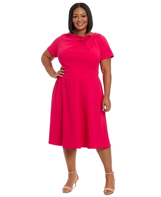 London Times Plus Tie-Neck Fit & Flare Dress