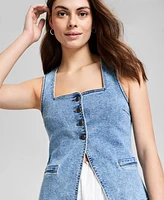 And Now This Women's Petite Square-Neck Denim Vest, Exclusively at Macy's