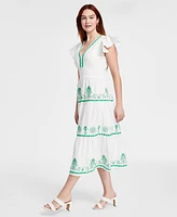 Adrianna by Papell Women's Cotton Embroidered Midi Dress
