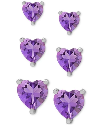 Amethyst (1-3/8 ct. t.w.) Graduated Heart 3-Pc. Set Stud Earrings in Sterling Silver