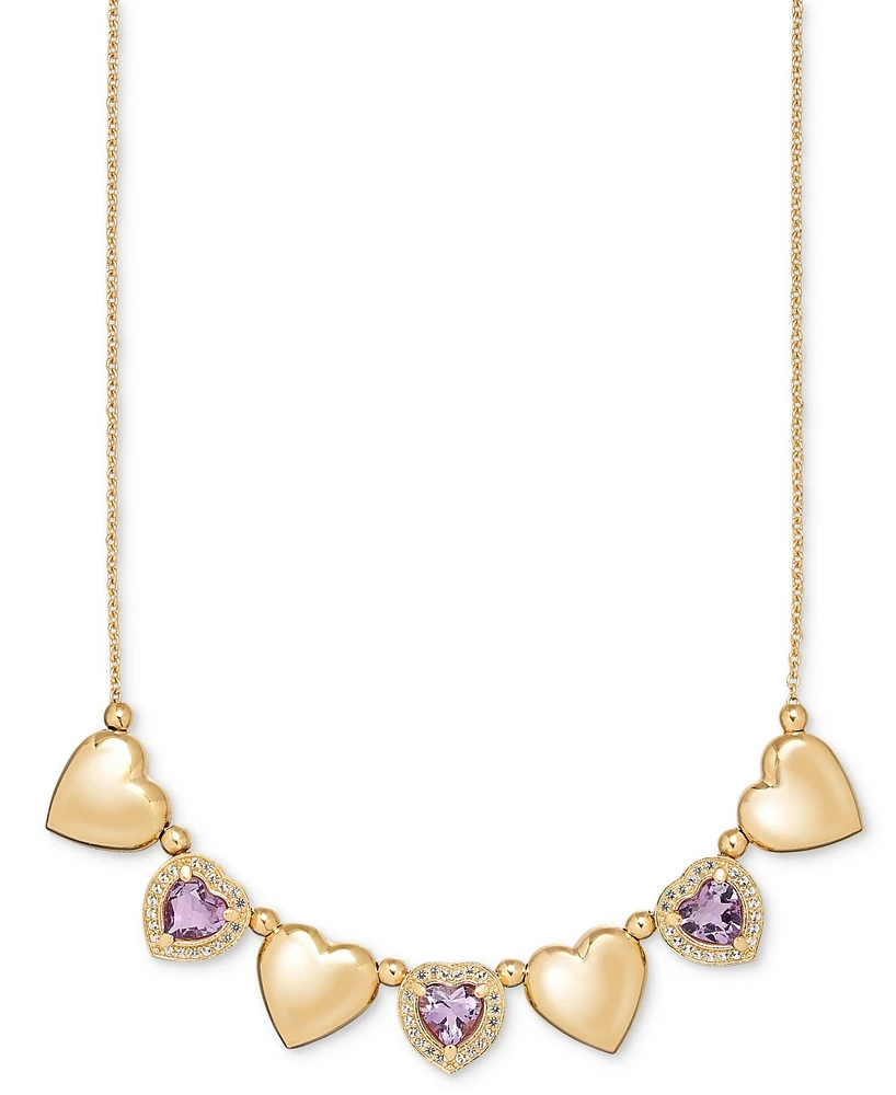 Amethyst (3 ct. t.w.) & White Topaz (3/4 ct. t.w.) Puffed Heart 18" Necklace in 14k Gold-Plated Sterling Silver