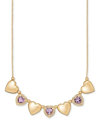 Amethyst (3 ct. t.w.) & White Topaz (3/4 ct. t.w.) Puffed Heart 18" Necklace in 14k Gold-Plated Sterling Silver