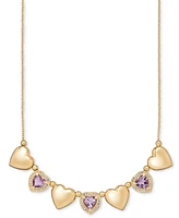 Amethyst (3 ct. t.w.) & White Topaz (3/4 ct. t.w.) Puffed Heart 18" Necklace in 14k Gold-Plated Sterling Silver