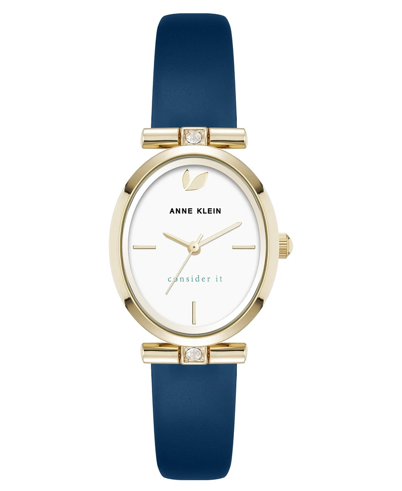 Anne Klein Women's Quartz Blue Leather and Gold-Tone Metal Alloy Watch, 26mm