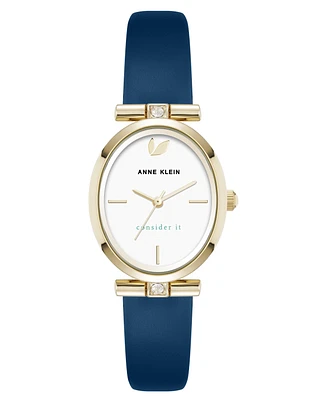 Anne Klein Women's Quartz Blue Leather and Gold-Tone Metal Alloy Watch, 26mm