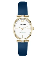 Anne Klein Women's Quartz Blue Leather and Gold-Tone Metal Alloy Watch, 26mm