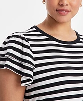 On 34th Trendy Plus Flutter-Sleeve Ribbed-Knit Top, Exclusively at Macy's