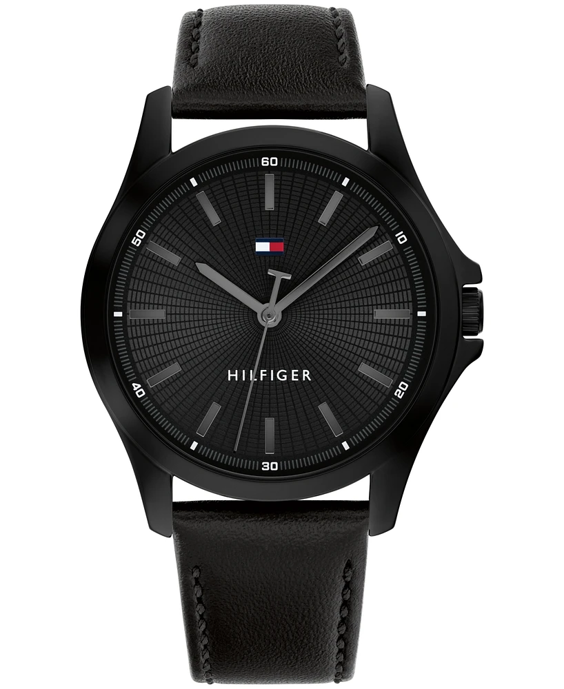 Tommy Hilfiger Men's Quartz Black Leather Strap Watch, 43mm