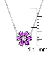 Macy's Amethyst (1/3 ct. t.w.) & Lab Grown White Sapphire Accent Flower 18" Necklace in Sterling Silver