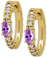 Amethyst (3/8 ct. t.w.) & Lab Grown White Sapphire (1-1/5 ct. t.w.) Small Hoop Earrings in 14k Gold-Plated Sterling Silver