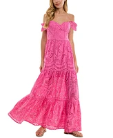 City Studios Juniors' Off-The-Shoulder Eyelet Maxi Dress