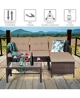 Gymax 3PCS Outdoor Rattan Furniture Set Patio Couch Sofa Set w/ Coffee Table