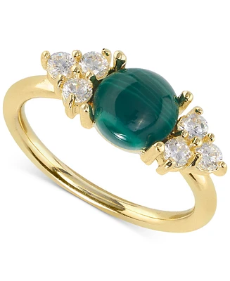 Malachite & Cubic Zirconia Cluster Ring in 14k Gold-Plated Sterling Silver