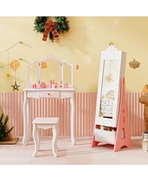 Gouun Kids Jewelry Cabinet with Full-Length Mirror and Foldable Drawer