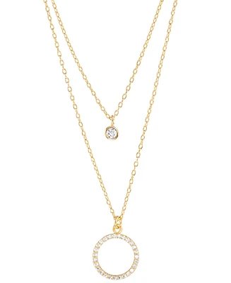 Macy's Cubic Zirconia Two-Row Pendant Necklace Sterling Silver or 14k Gold Over Silver, 18" + 2" extender