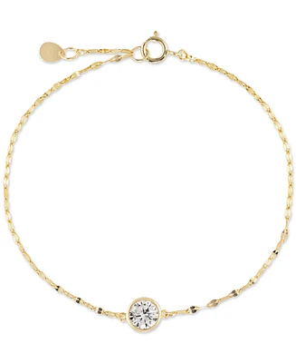 Cubic Zirconia Solitaire Bezel Mirror Link Chain Bracelet (1 ct. t.w.) Sterling Silver