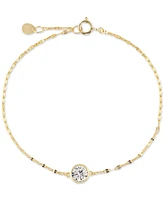 Cubic Zirconia Solitaire Bezel Mirror Link Chain Bracelet (1 ct. t.w.) Sterling Silver