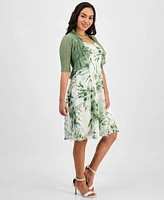 Connected Petite Ruffled Jacket & Printed Sweetheart-Neck Dress