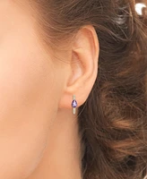 Lab Grown Blue Spinel (1/4 ct. t.w.) & White Sapphire (1-3/8 Small Oval Hoop Earrings 14k Gold-Plated Sterling Silver (Also