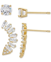 Macy's 2-Pc. Set Lab Grown White Sapphire (3/4 ct. t.w.) Round Stud & Climber Earrings in 14k Gold Over Sterling Silver